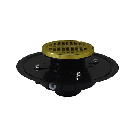 Jones Stephens 3in Heavy Duty ABS Drain Base with 3-1/2in Plastic Spud and 5in Polished Brass Strainer with Ring D53465